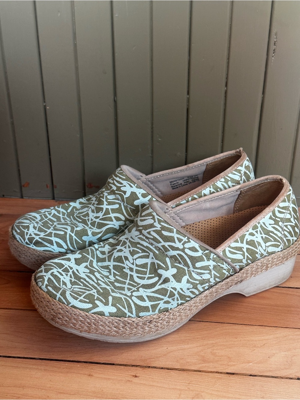 Dansko Victoria Fabric Espadrille Clogs Sage Green 39